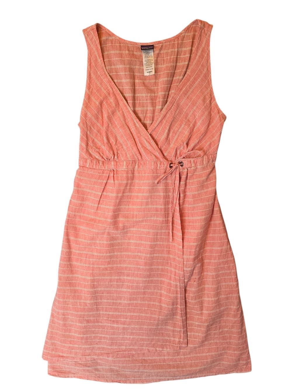 Patagonia Coral Striped Sleeveless Wrap Mini Dress 2 Hemp Blend Bohemian Hippie